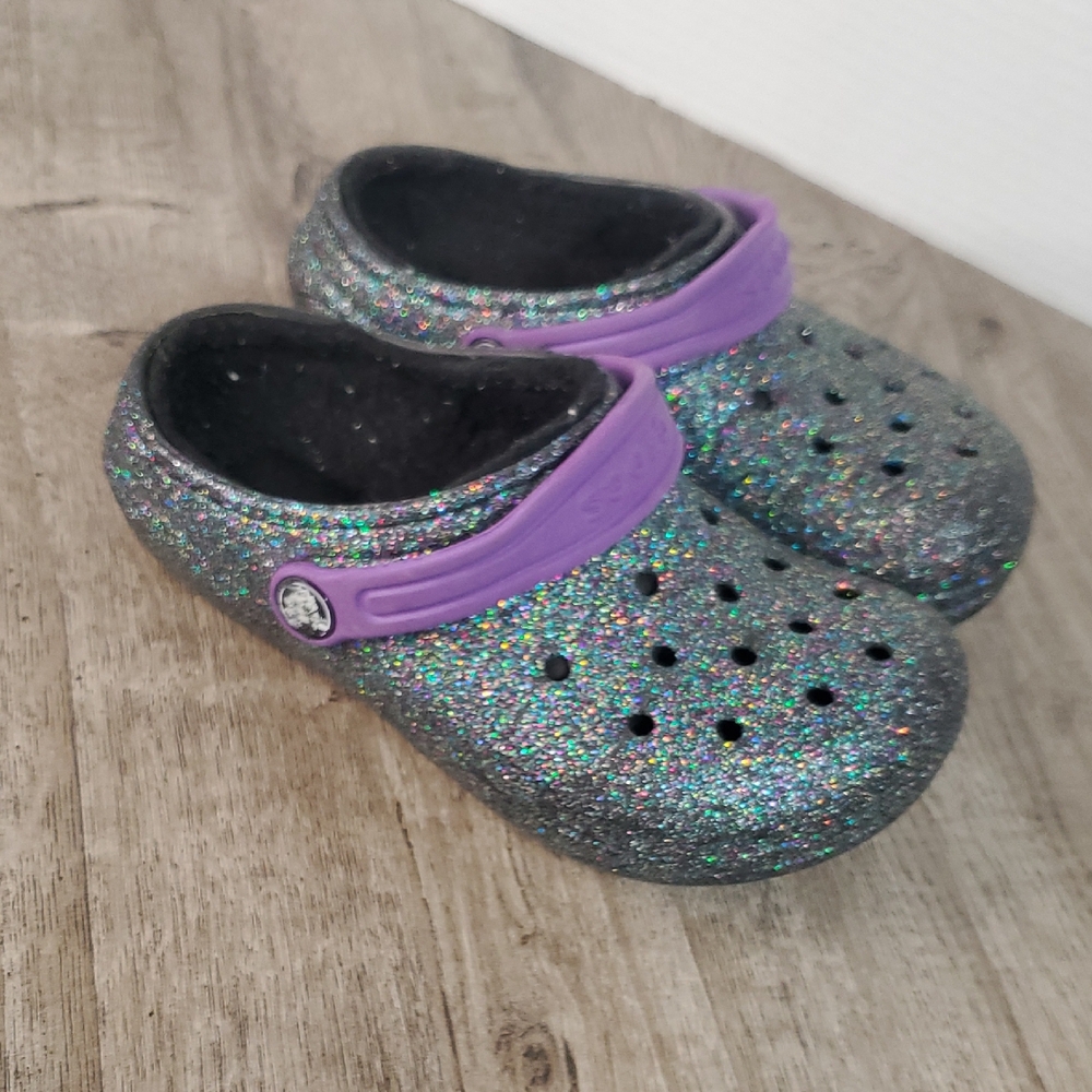 CROCS Kids Sparkle Slippers - Silver and Purple